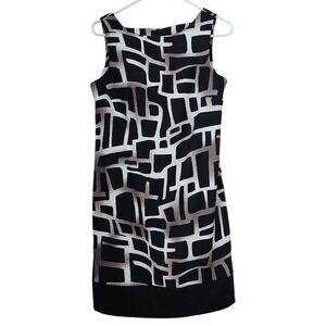 AB Studio Women's Black White Geometric Sheath Dress Size 10 F24